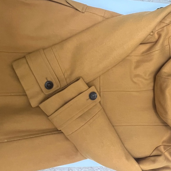 Calvin ￼Klein mustard color ￼wool blend hooded with fur pea coat toggle buttons - Picture 10 of 10